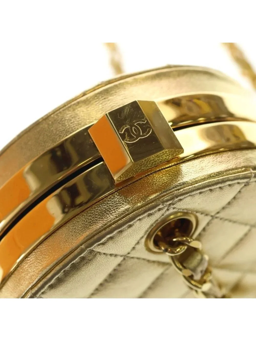 Chanel Kiss Lock Chain Mini Shoulder Bag Gold Leather